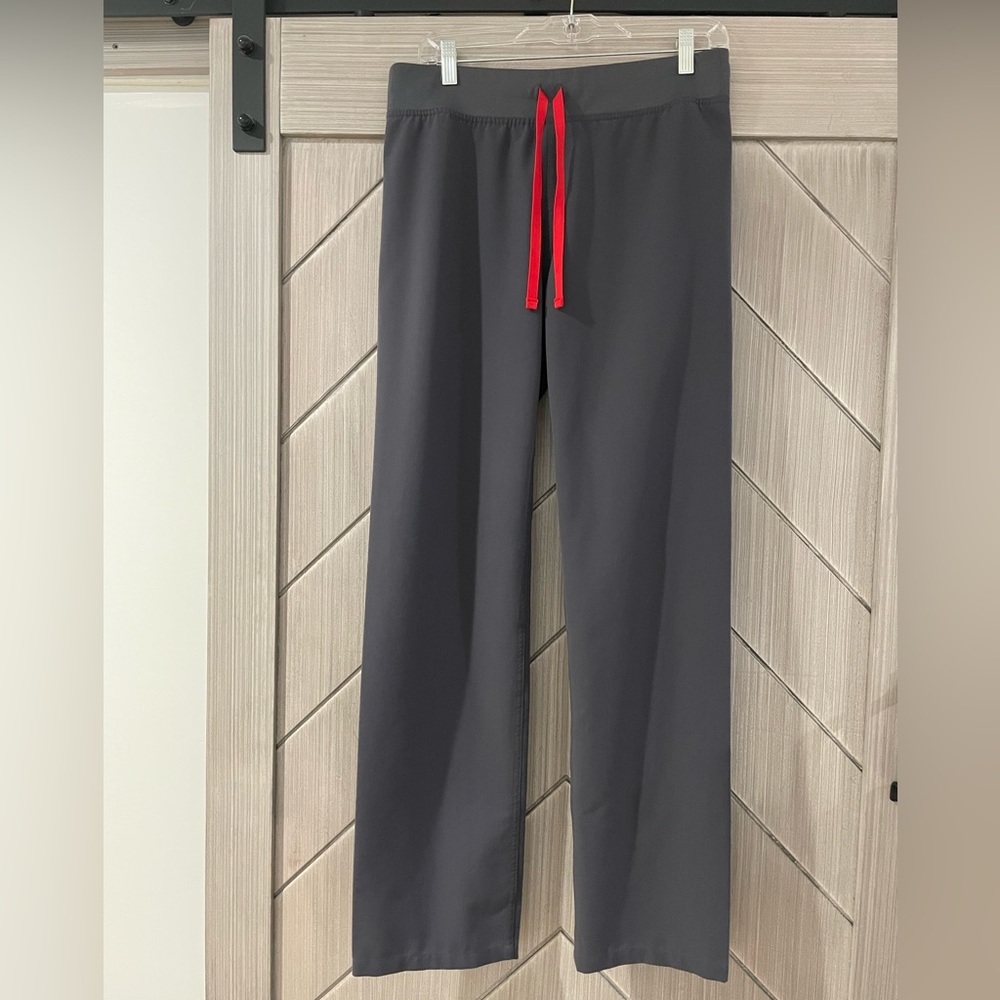 Figs Gray Track Pants with Red Drawstring
